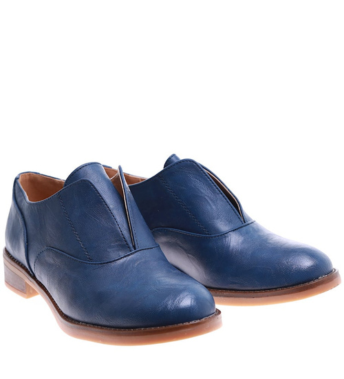 Wsuwane granatowe półbuty damskie /D9-2 15868 T198/