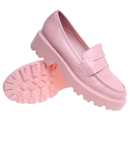 Różowe damskie półbuty na platformie /B4-3 18047 T234/