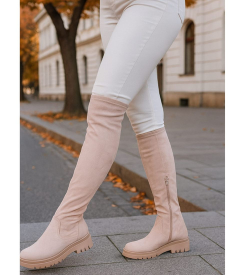 Beżowe kozaki muszkieterki /D9-2 16931 T483/