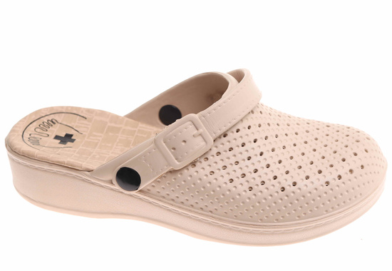 Beżowe kryte ażurowe klapki damskie /F3-1 17907 T189