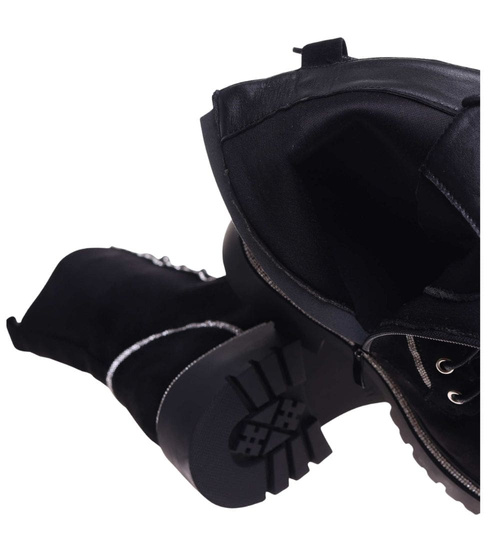 Czarne botki trapery z cyrkoniami /F9-3 18183 T432/