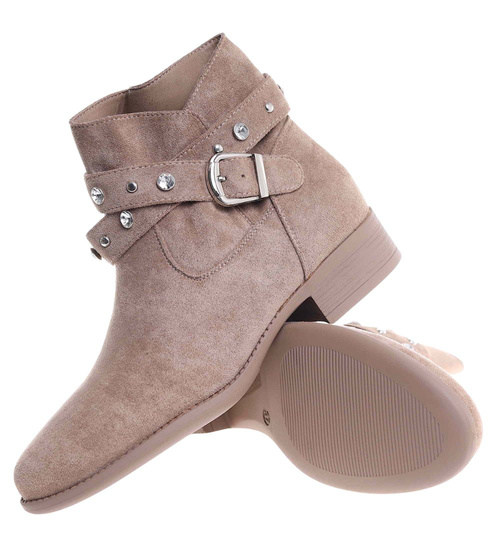 Zamszowe botki damskie khaki /J5-3 18553 W222/