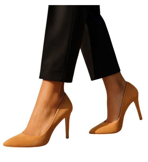 Karmelowe szpilki czółenka damskie /G9-2 18581 G155/