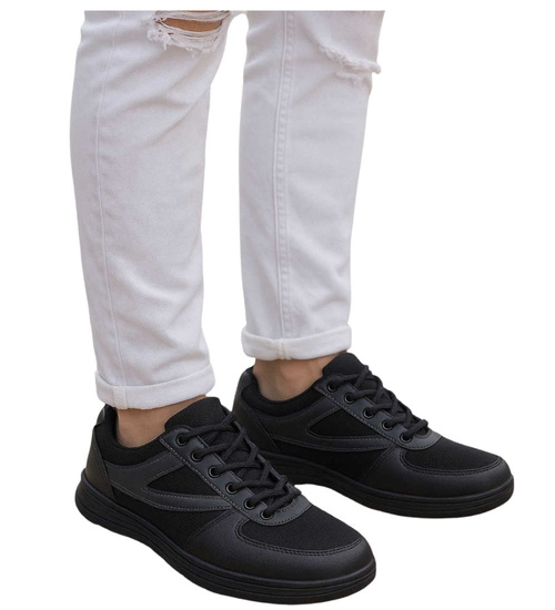 Sznurowane sportowe półbuty męskie Czarne /B4-1 18156 T288/