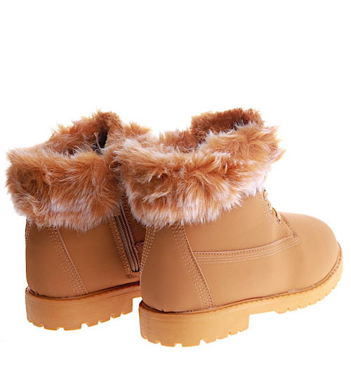 Camelowe dziewczęce trapery z futerkiem /C1-2 15044 T392/