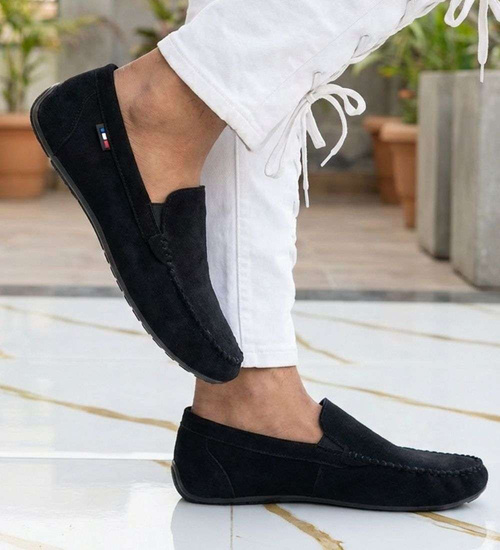Czarne półbuty męskie zamszowe mokasyny /F6-2 16772 S395/