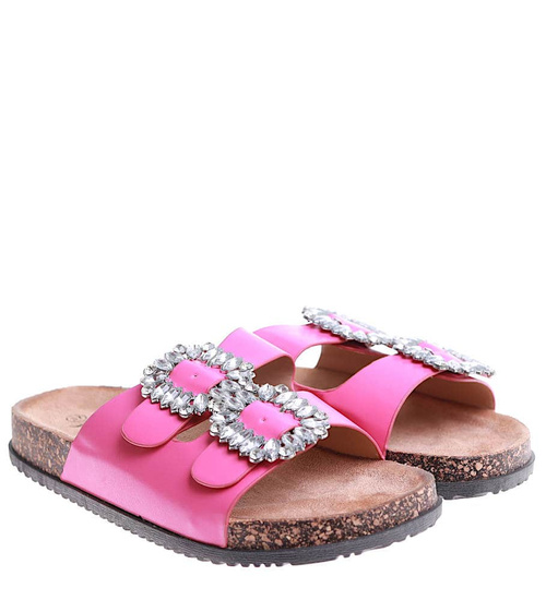 Różowe płaskie klapki damskie z ozdobami /D6-2 16138 T189/