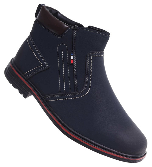 Granatowe ocieplane botki męskie z suwakiem /G7-2 18456 T5/