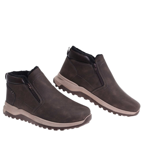Brązowe botki męskie zimowe półbuty /E2-1 18595 T499/