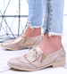 Wsuwane złote półbuty loafersy damskie /E3-3 15752 T223/