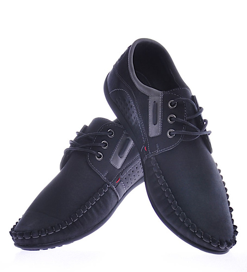 Męskie półbuty jak mokasyny Czarne /D8-1 12729 S356/