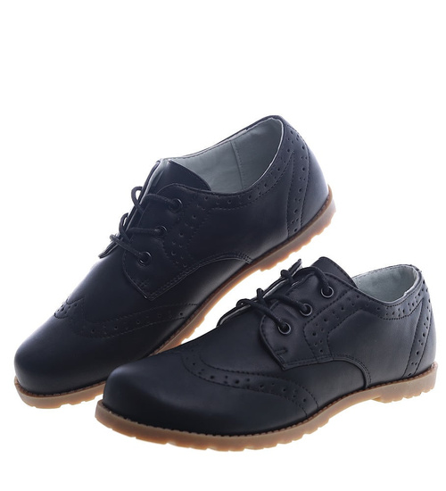 Sznurowane czarne półbuty chłopięce /G7-1 13355 T077/