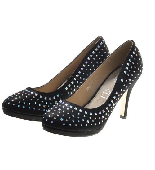 Czółenka na szpilce z cekinami CZARNE /G12-3 7580 S089/