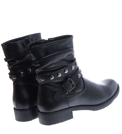 Czarne botki workery na płaskim obcasie /A6-1 15035 T438/