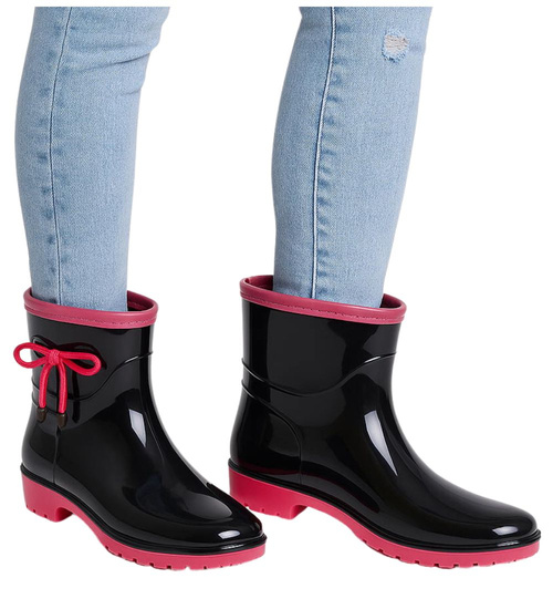 Kalosze damskie czarno różowe gumiaki /A4-1 18174 T352/