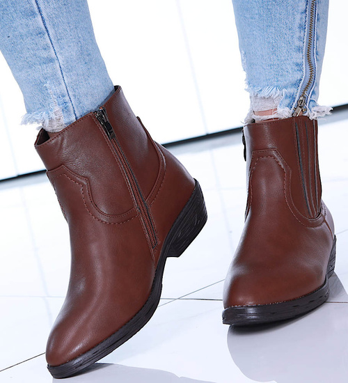 Brązowe botki damskie z suwakiem /C6-2? 14850 S296/