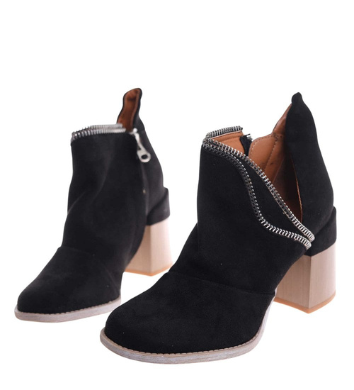 Czarne damskie botki na stabilnym obcasie /D6-1 12420 T220/