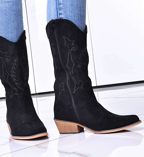 Czarne kozaki damskie zamszowe kowbojki /F5-2 12513 T591/