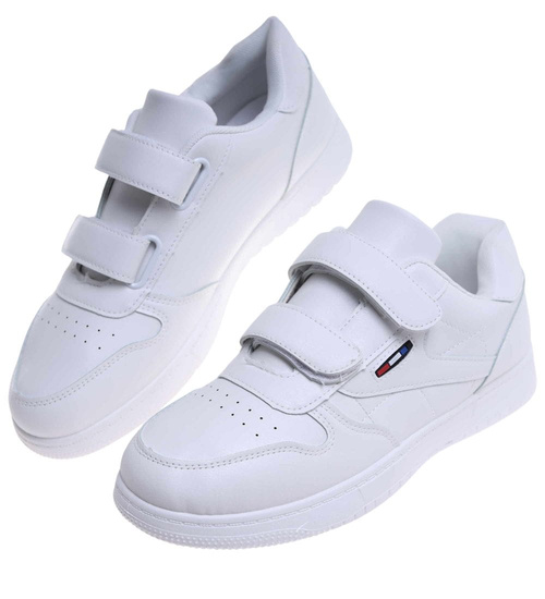 Wygodne białe trampki męskie na rzepy /F3-2 18139 T381/