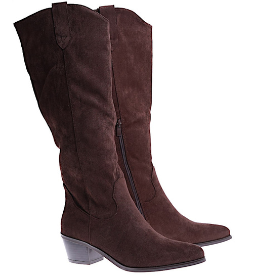 Brązowe kozaki kowbojki na niskim obcasie /F8-3 15234 T793/