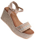Beżowe sandały damskie na koturnie i platformie /C3-3 17931 G2/