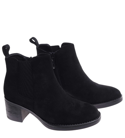 Czarne zamszowe botki lekko ocieplane /G1-3 18233 W492/