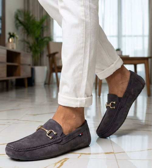 Wsuwane męskie półbuty szare mokasyny /C1-3 18655 T394/