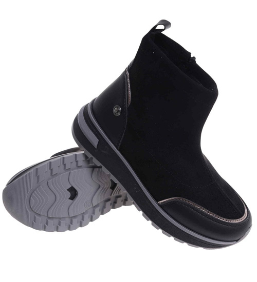 Sportowe botki damskie na zimę czarne /B4-1 18556 W205/