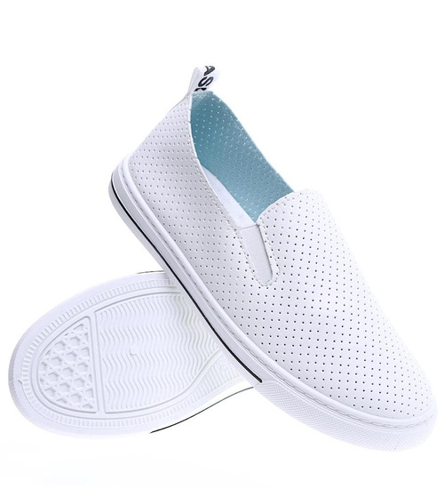 Wsuwane ażurowe białe tenisówki damskie /A1-2 15530 T288/