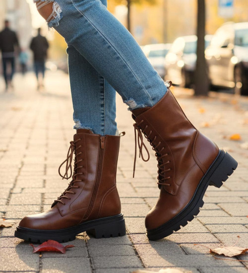 Brązowe trapery damskie z ociepleniem /F1-2 18437 T399/