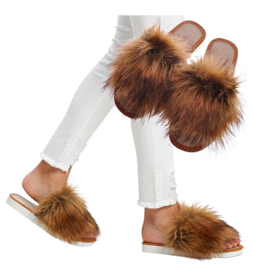 Klapki z futerkiem na grubym spodzie Rude /C4-1 6927 S199/