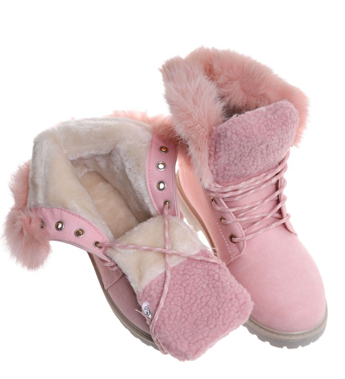 Zimowe botki trapery z futerkiem Różowe /F7-2 18430 T243/