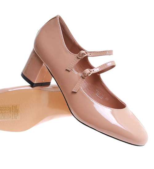 Beżowe czółenka damskie na słupku ost500