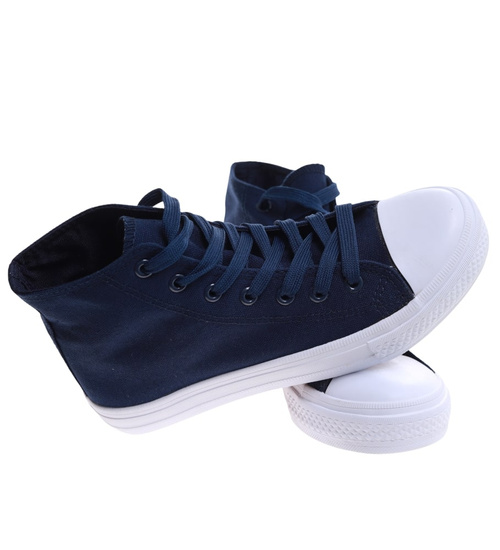 Klasyczne granatowe trampki damskie z wysoką cholewką /H2 16732 G9-84/