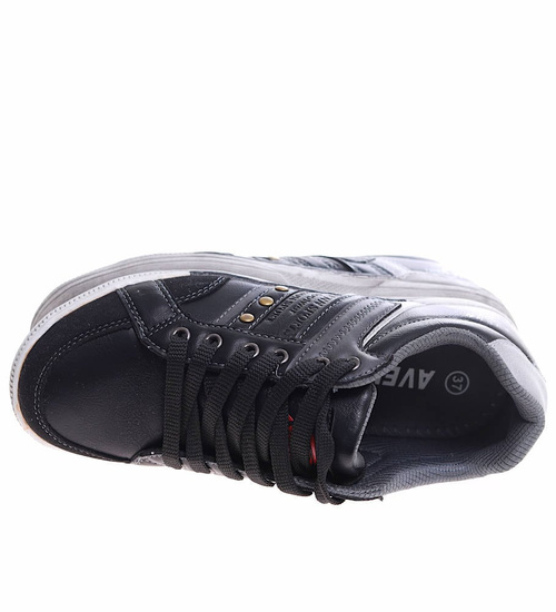 Sznurowane chłopięce trampki czarne /A10-3 16760 T177/