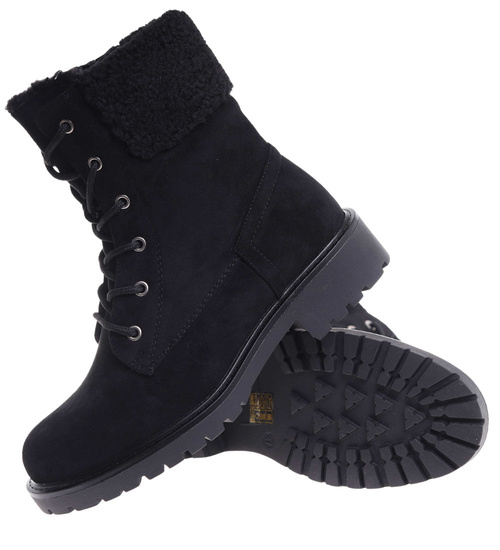 Czarne ocieplane botki workery sznurowane /A10-1 18576 W386/