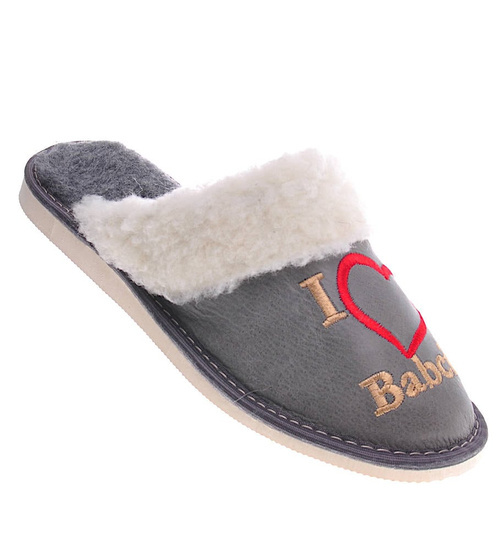 Ocieplane szare kapcie na prezent dla Babci /G9-1 13095 S197/