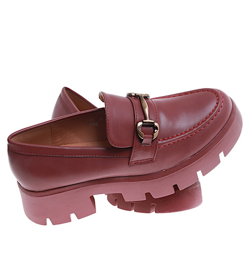 Bordowe loafersy damskie /D9-3 16849 G282/