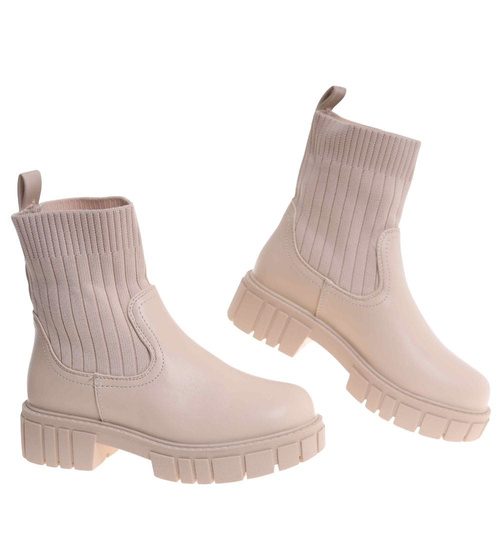 Zimowe wsuwane botki dziewczęce Beżowe /C5-3 18588 T189