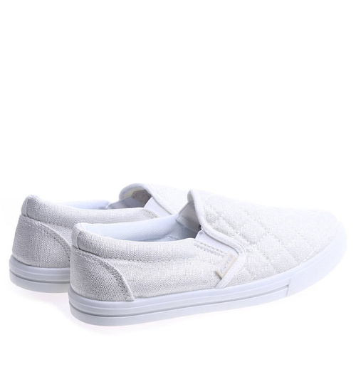 Materiałowe srebrne tenisówki slip on /E9-3 12540 T193/