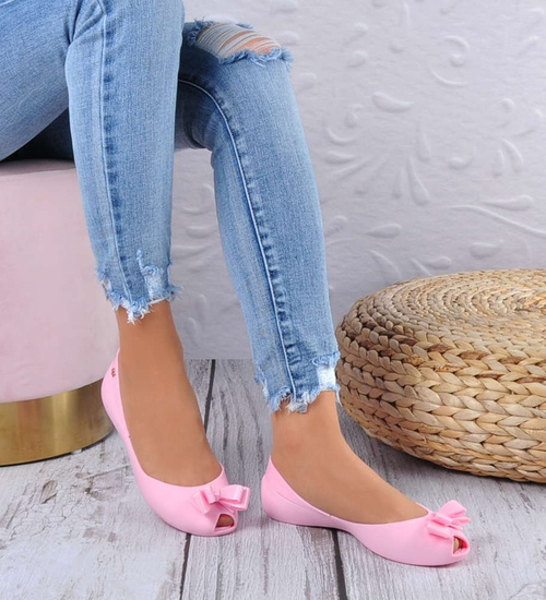 Gumowe balerinki meliski z kokardą Różowe /F10-2 4455 S078/