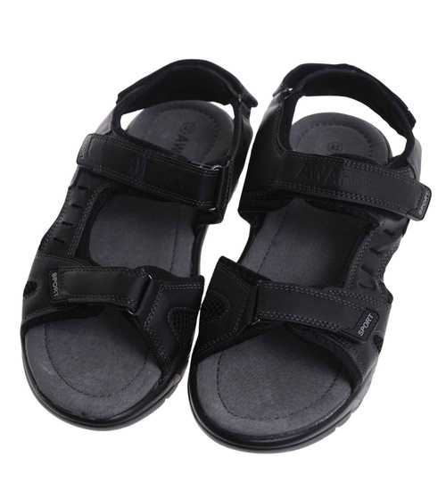 Czarne męskie sandały na rzep /G5-1 17619 T431/