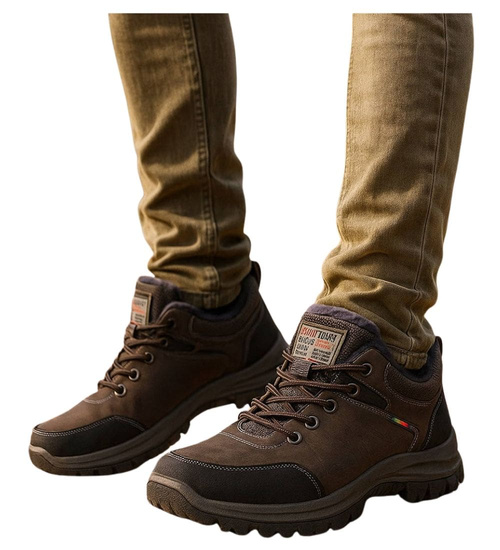 Grubo ocieplone wiązane buty trekkingowe Brązowe /A1-1 18449 T582/