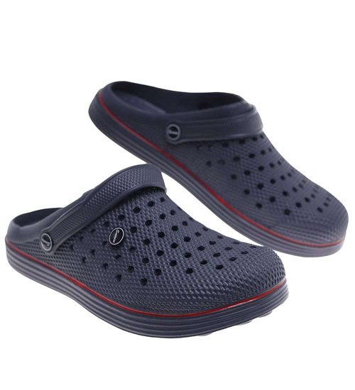 Kryte granatowo czerwone klapki męskie z paskiem /H2 18648 T135/