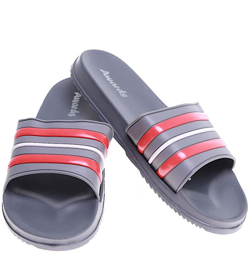 Basenowo plażowe klapki męskie Szaro czerwone /E6-1 15839 T131/