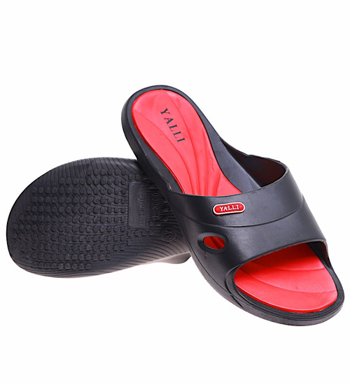 Czarno czerwone plażowe klapki damskie /E8-1 16636S184/