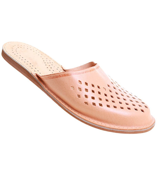 Skórzane klapki domowe ażurowe kapcie /G7-1 7555 S195/