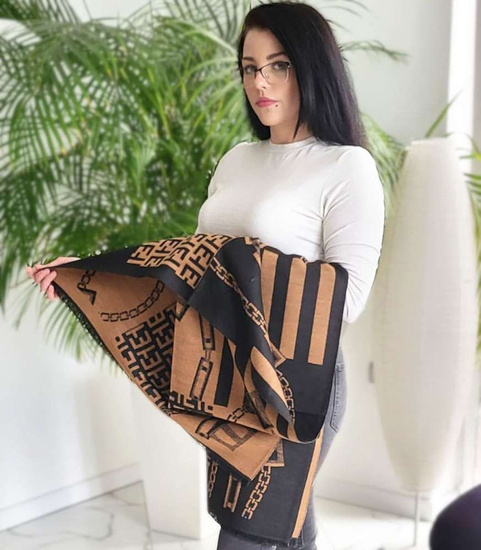 Czarno brązowy duży szal komin apaszka /H2-KKH S15 T391/ K32