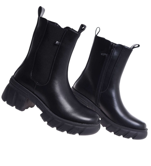 Czarne botki damskie na platformie /d9-1 18337 W283/