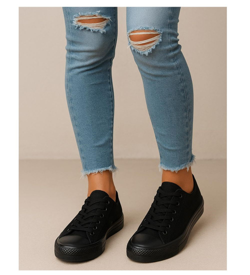 Czarne sznurowane damskie trampki /B3-2 16401 G168/